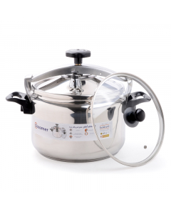 Steel steamer pressure cooker, 15 liters, with a mesh grille and a glass lid