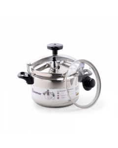 Steel steamer pressure cooker, 4 liters, with a mesh grille and a glass lid