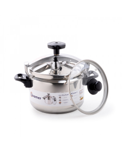 Steel steamer pressure cooker, 5 liters, with a mesh grille and a glass lid