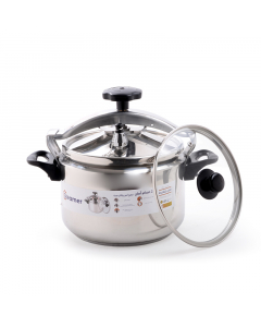 Steel steamer pressure cooker, 7 liters, with a mesh grille and a glass lid