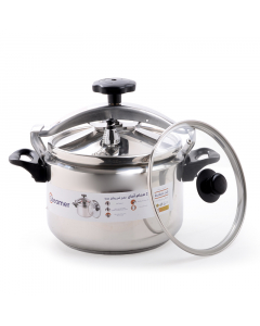 Steel steamer pressure cooker, 9 liters, with a mesh grille and a glass lid