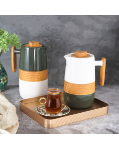 Green Lavin thermos set with wooden handle