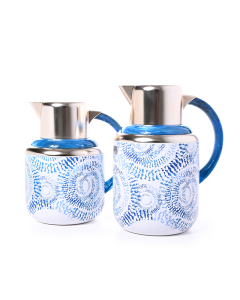 Ghaidaa White Blue Embossed Thermos Set, 2 Pieces