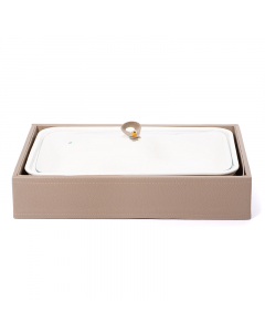 Rectangular tray with leather basket size 15