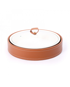 Round tray with leather basket size 12