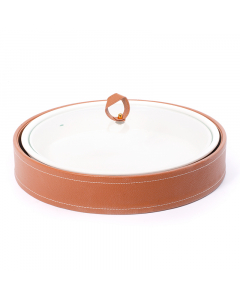 Round tray with leather basket size 14