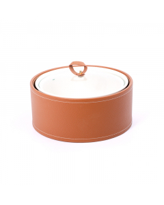 Deep circular tray with leather basket size 10