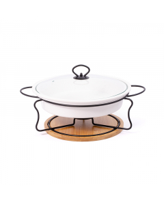 White round heater with a wooden base, size 12