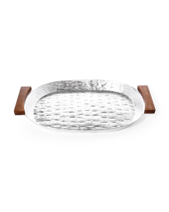 Oval tray with large wooden handle