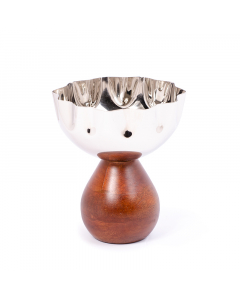 Nickel serving bowl with wooden base 15 cm