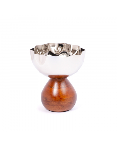 Nickel serving bowl with wooden base 12 cm