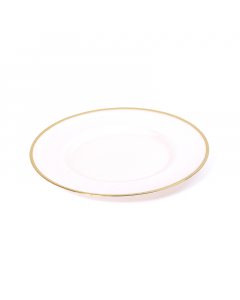 White glass dish with a gold rim