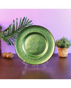 Green glass dish with a gold rim