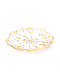 Large golden leafed glass dish