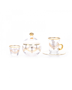 Luxurious Turkish crystal coffee and tea set 50 pieces, golden and silver