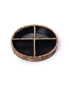 A 4-section circular serving dish with a shaved base
