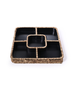 A 5-square serving plate with a tumbled base 