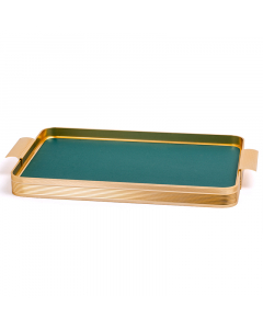 green leather golden serving tray