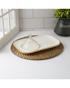 Service tray with white glass cover
