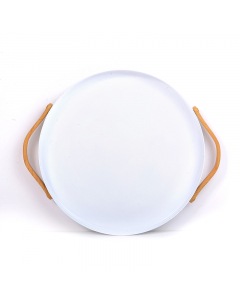 White serving tray - with wooden handle