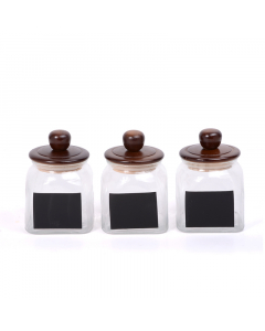 A set of spice boxes with a wooden lid, 3 pieces 700ML