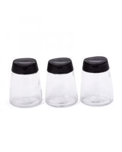 Spice container set with black lid, 3 pieces