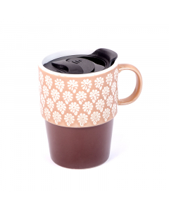 Porcelain mug with beige brown lid