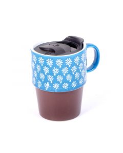 Porcelain mug with a brown-blue lid