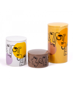 A set of 3 colorful porcelain storage boxes