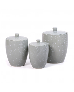 A set of 3-piece gray porcelain storage boxes